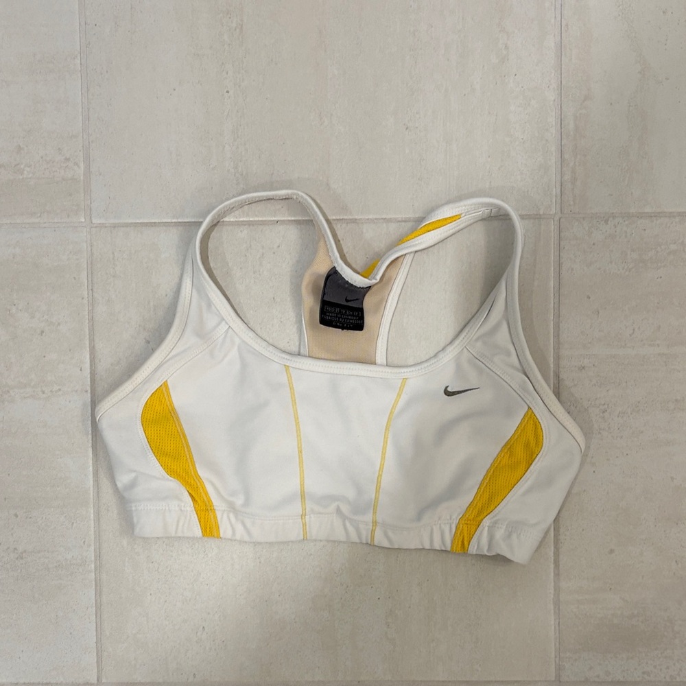 Nike White and Yellow Sports Bra